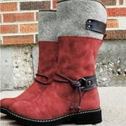 Juebong Christmas Deals Ladies snow boots half shaft warm lining knee high boots thickened warm casual half high women's boots retro,6, Wine